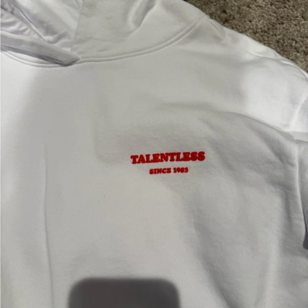 TALENTLESS White Hoodie with Red Logo - Picture 2 of 3